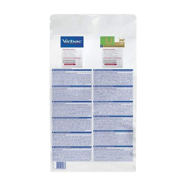 Reverso del saco de Virbac HPM Urology U2 con composición y datos nutricionales