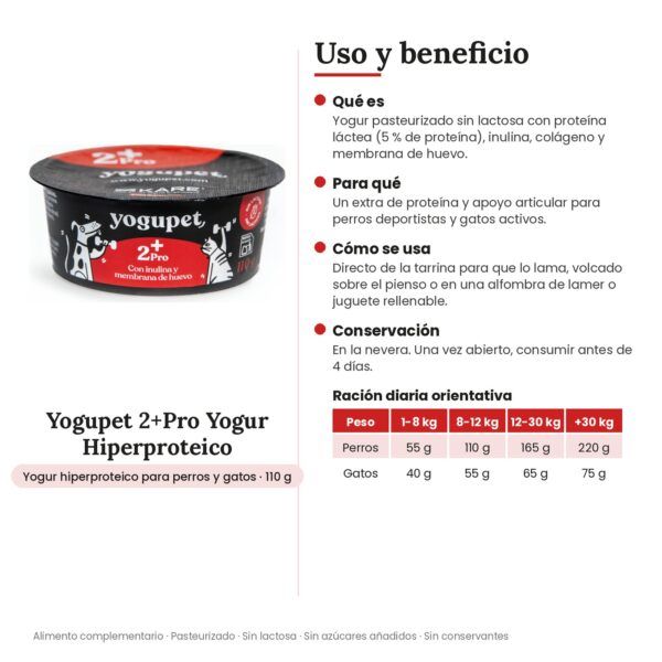 Yogupet 2+Pro Yogur Hiperproteico con Membrana de Huevo, Colágeno e Inulina para Perros y Gatos Pack Ahorro 4 x 110 g - uso y beneficio