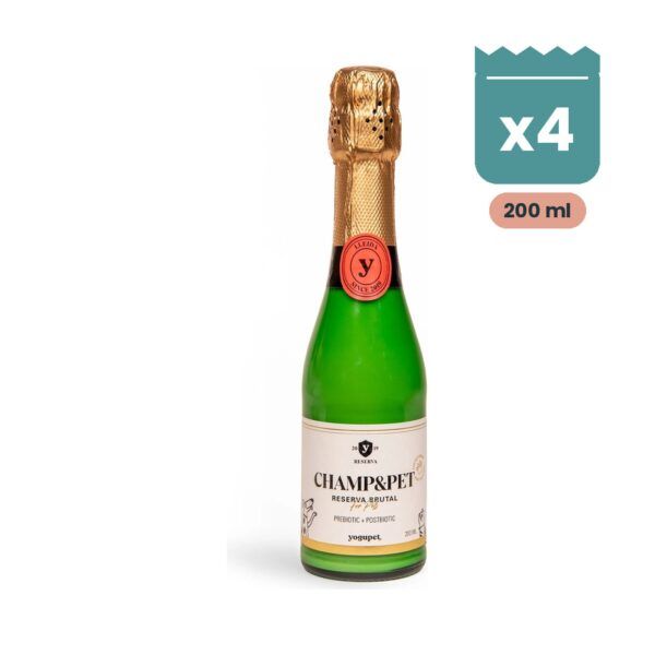Yogupet Champ&Pet Kéfir de Cabra con Prebióticos y Postbióticos para Perros y Gatos Pack 4 Botellas de 200 ml