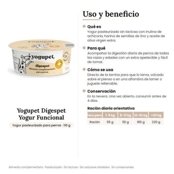 Yogupet Digespet Yogur Funcional para Perros Pack Ahorro 4 x 110 g - uso y beneficio