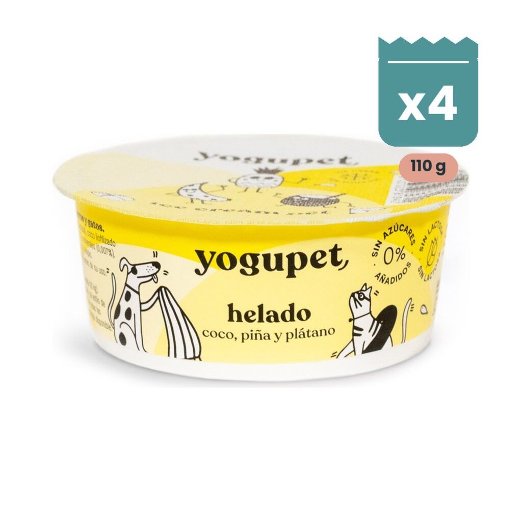 Yogupet Helado de Yogur Coco, Piña y Plátano para Perros y Gatos Pack Ahorro 4 x 110 g