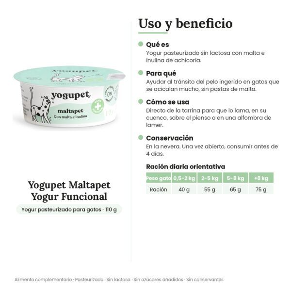 Yogupet Maltapet Yogur Funcional con Malta e Inulina para Gatos Pack Ahorro 4 x 110 g - uso y beneficio