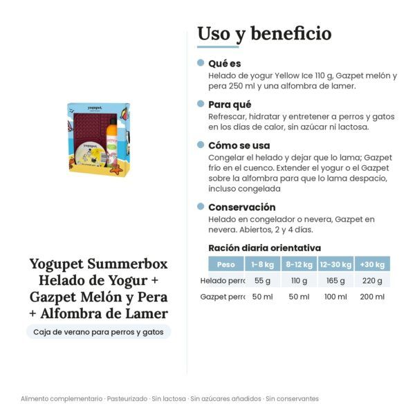 Yogupet Summerbox Helado de Yogur + Gazpet Melón y Pera + Alfombra de Lamer para Perros y Gatos - uso y beneficio
