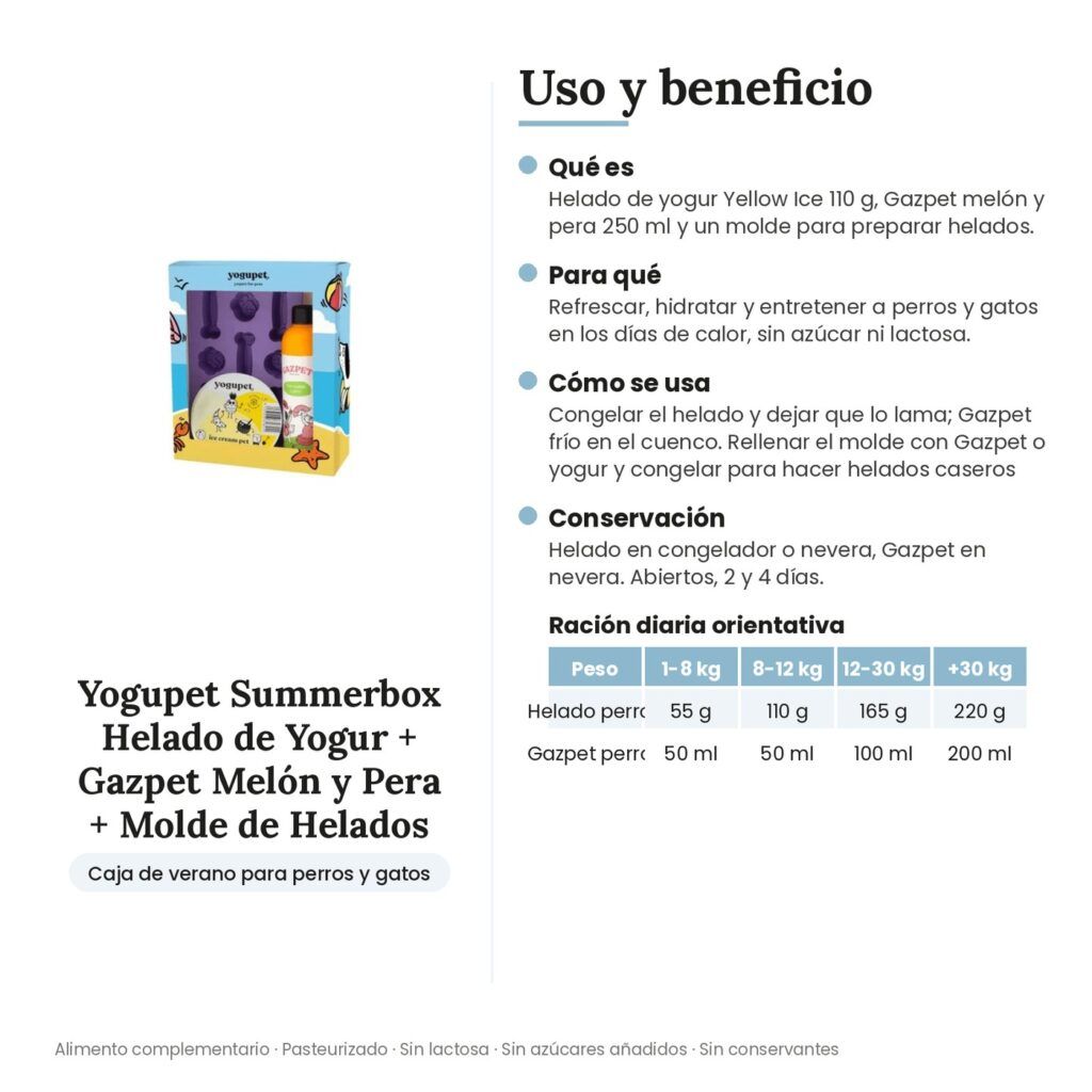 Yogupet Summerbox Helado de Yogur + Gazpet Melón y Pera + Molde de Helados para Perros y Gatos - uso y beneficio