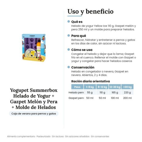 Yogupet Summerbox Helado de Yogur + Gazpet Melón y Pera + Molde de Helados para Perros y Gatos - uso y beneficio