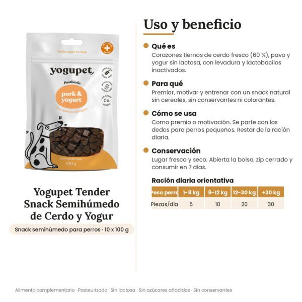 Yogupet Tender Snack Semihúmedo de Cerdo y Yogur para Perros Pack Ahorro 10 x 100 g - uso y beneficio
