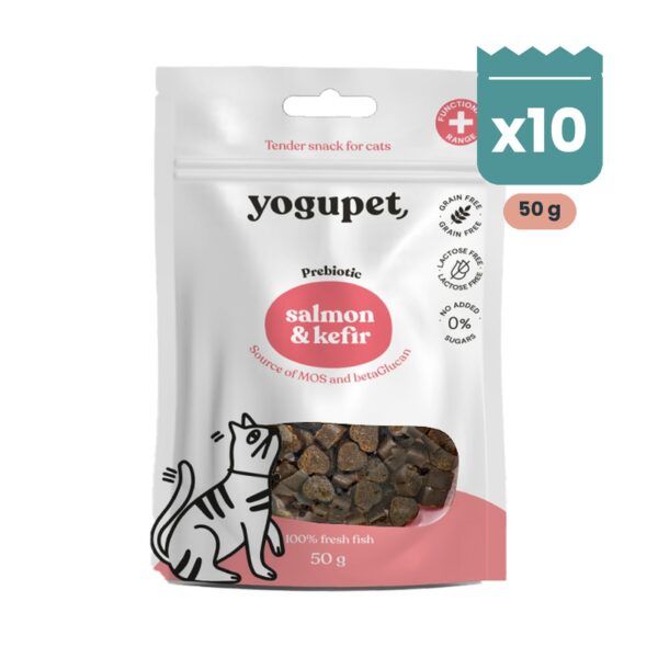 Yogupet Tender Snack Semihúmedo de Salmón y Kéfir para Gatos Pack Ahorro 10 x 50 g