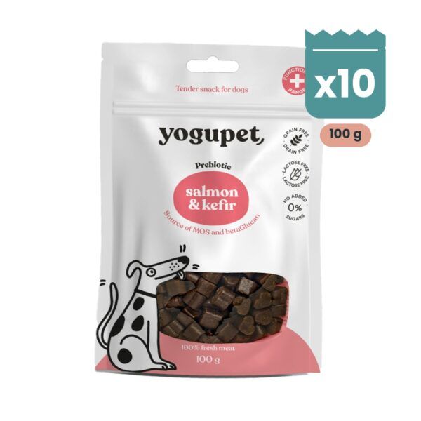 Yogupet Tender Snack Semihúmedo de Salmón y Kéfir para Perros Pack Ahorro 10 x 100 g