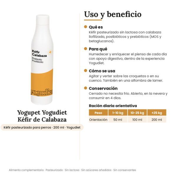 Yogupet Yogudiet Kéfir de Calabaza con Prebióticos y Postbióticos para Perros 200 ml - uso y beneficio