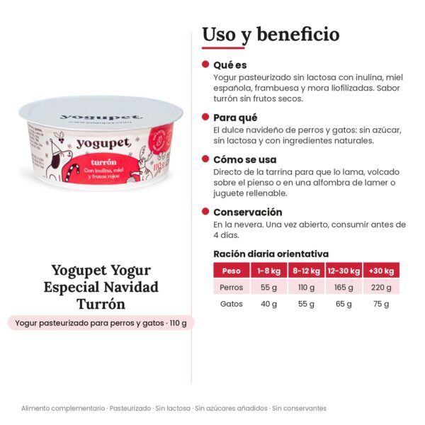 Yogupet Yogur Especial Navidad Turrón con Miel y Frutos Rojos para Perros y Gatos 2 x 110 g - uso y beneficio